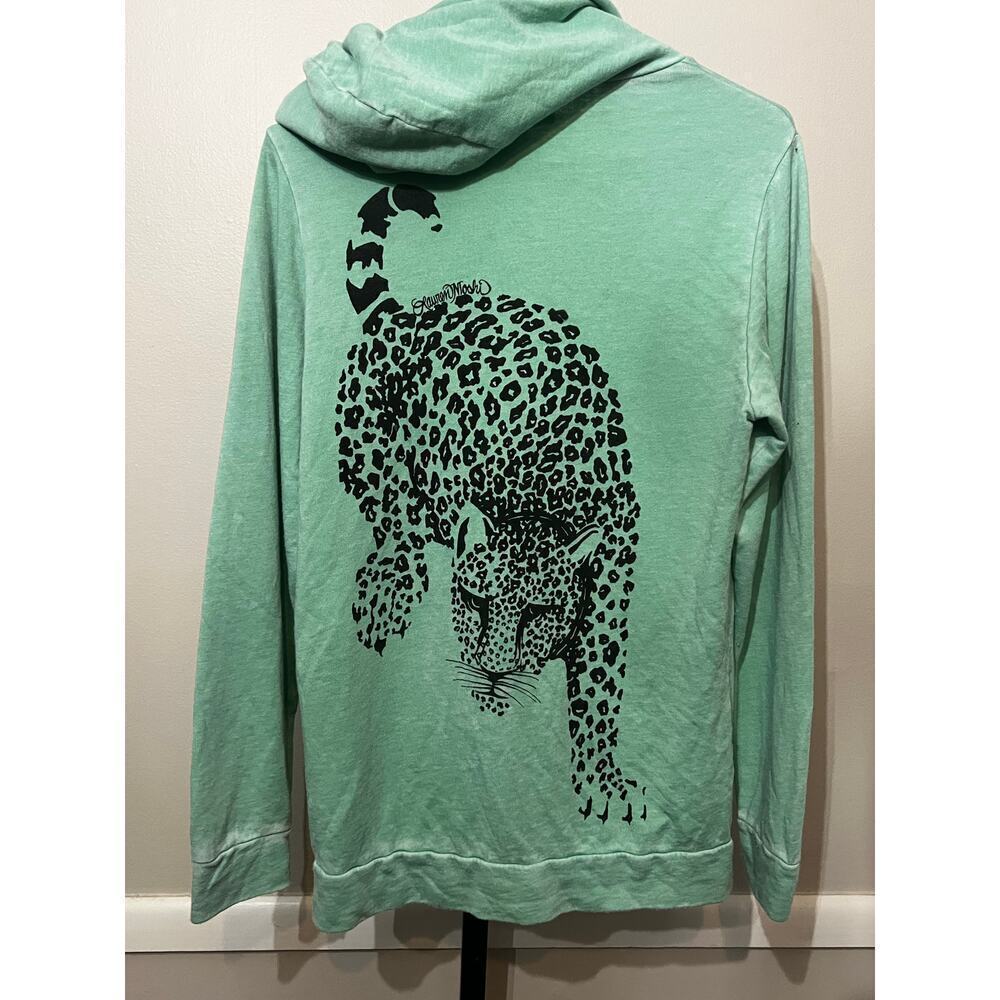 Lauren Moshi Mint Green Zip Up Hoodie XS Leopard Graphic Back Made in USA NWT